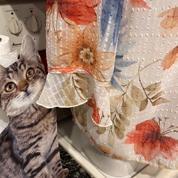 Z womens Alfred Dunner floral sheer 3/4 tulip sleeve button up top size 14 - Picture 2 of 4